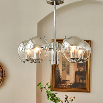 Modern Globe Sputnik Chandelier 5-Light Chrome Glass Ceiling Light